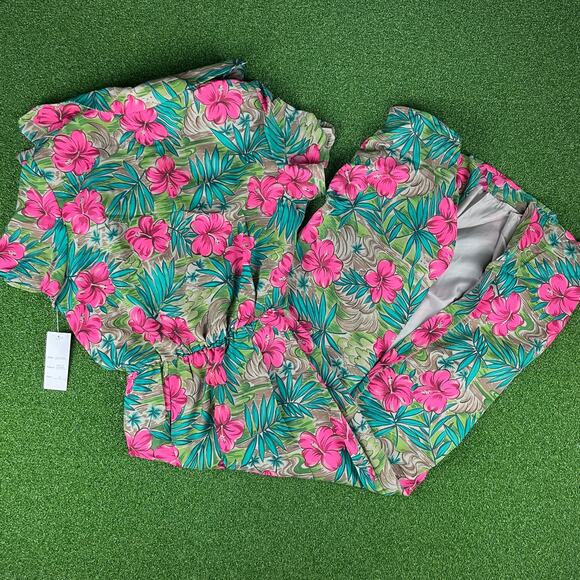 Maggy London Teal Pink Floral Short Sleeve Button Front Shirt Dress Sz 12 - Picture 4 of 5